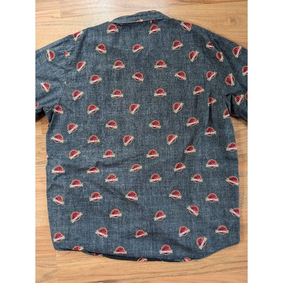 Jurassic Park Mens Button Short Sleeve Shirt Size XL Black All Over Print B6 - Picture 10 of 10